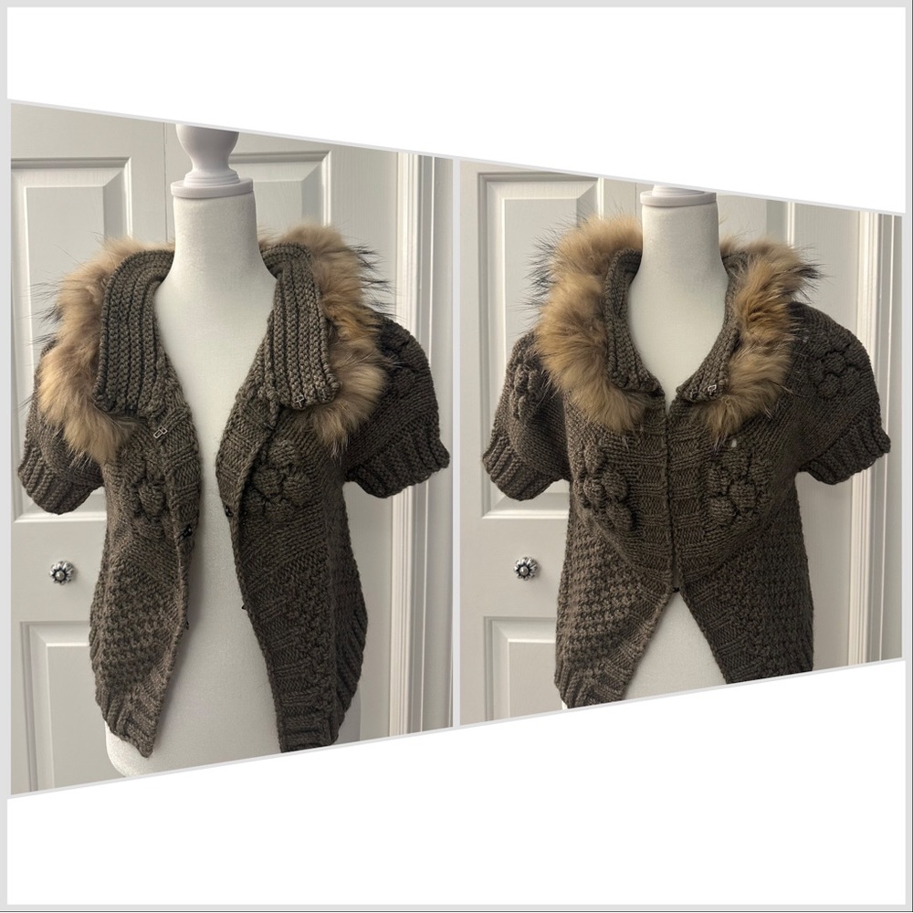 Clips More cropped cardigan with detachable collar in murmasky fur